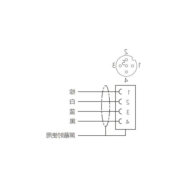 M12 4Pin、母头90°、耐高温120℃、单端预铸PUR柔性电缆、黑色护套、64H061-XXX